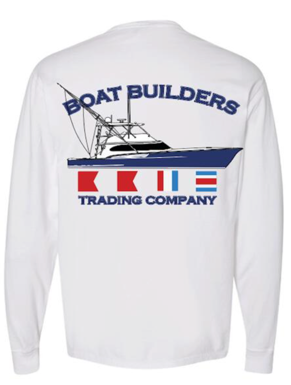 Boat Builders Trading Co. Sportfish Flag Long Sleeve - White Large