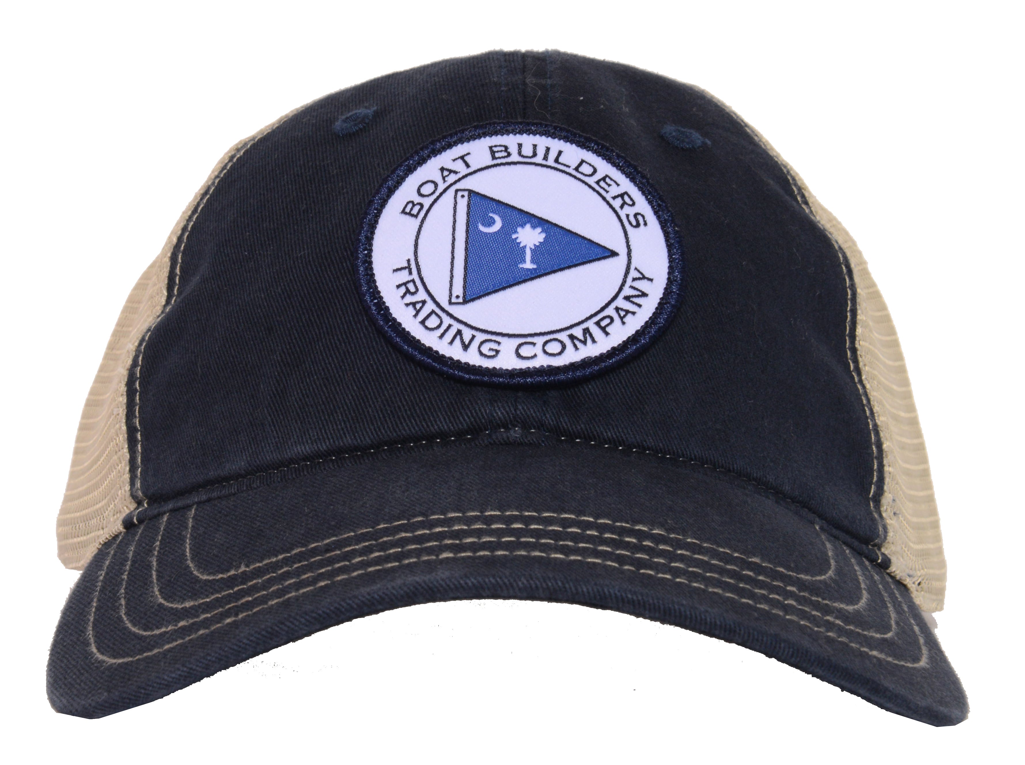Boat Builders Trading Co. SC Flag Patch Unstructured Trucker Hat - Navy/Khaki