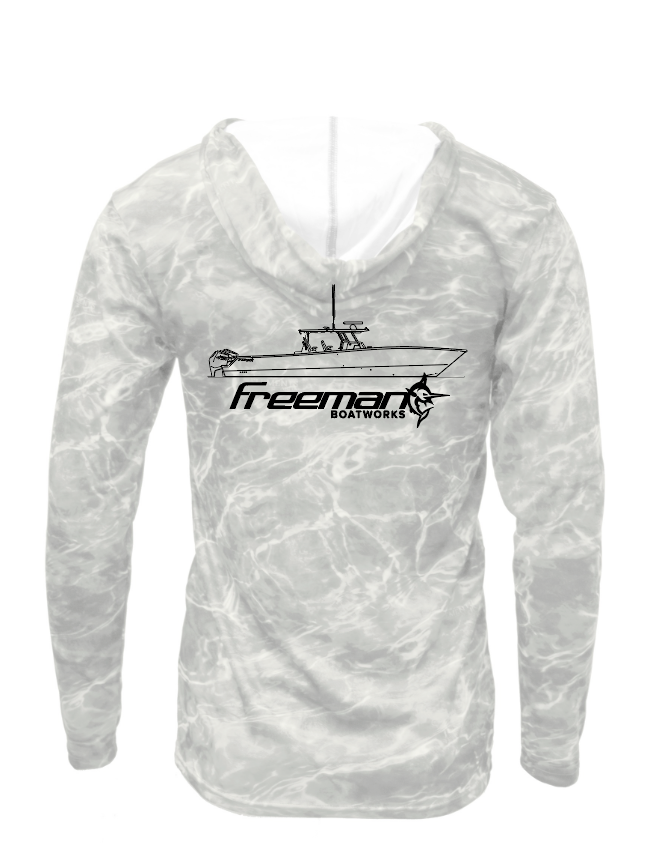 Freeman Boatworks Grey Camo 43 Hull Hooded Performance Shirt