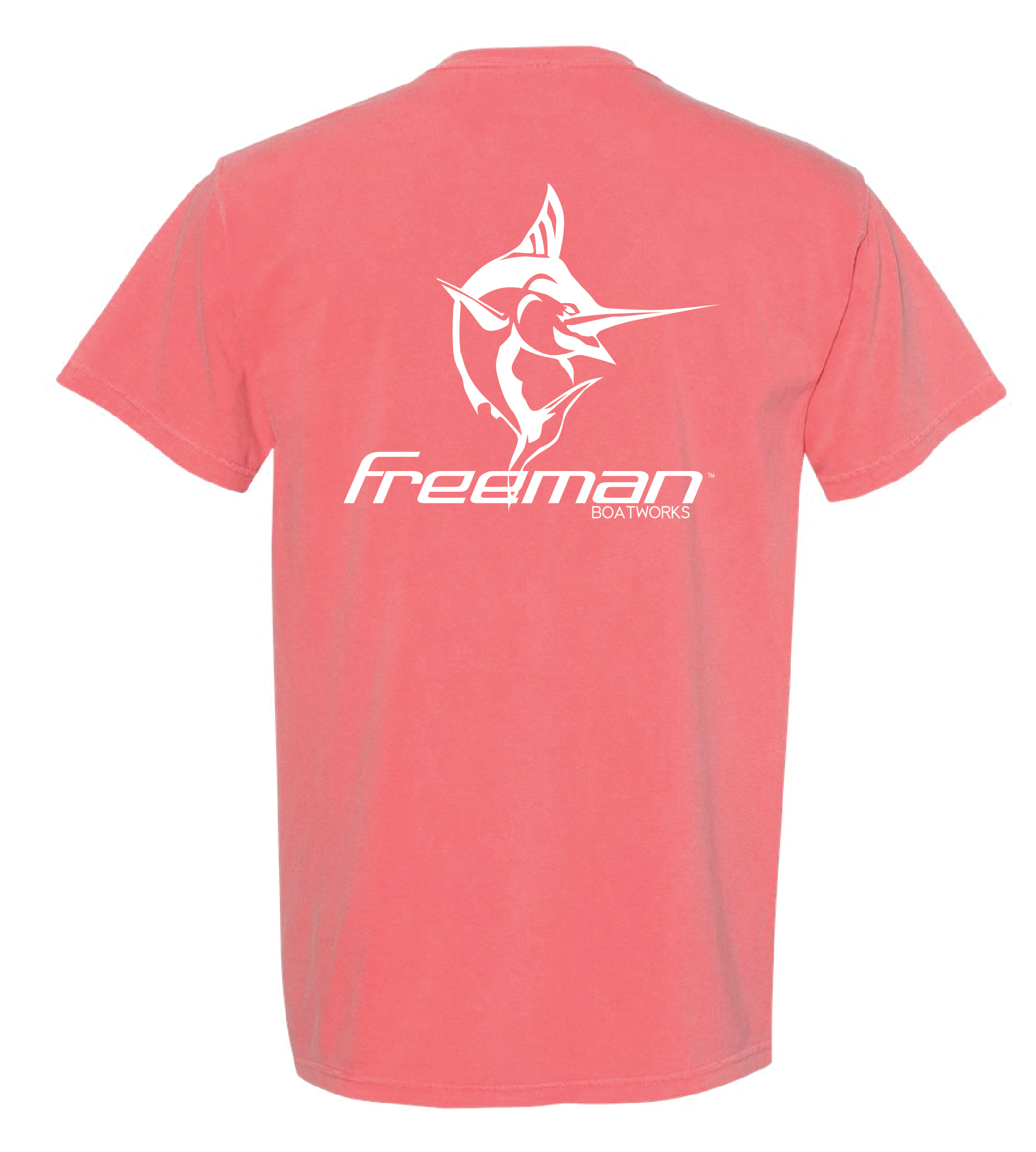 Freeman Boatworks Short Sleeve Coral shirt with White logo