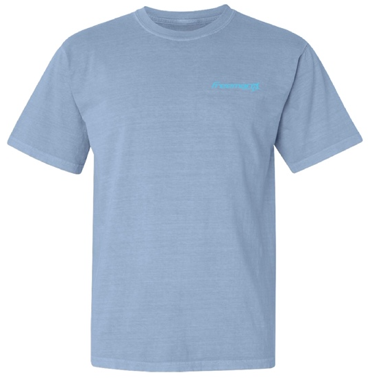 Freeman Boatworks Short Sleeve Carolina Blue shirt with Aqua Blue logo