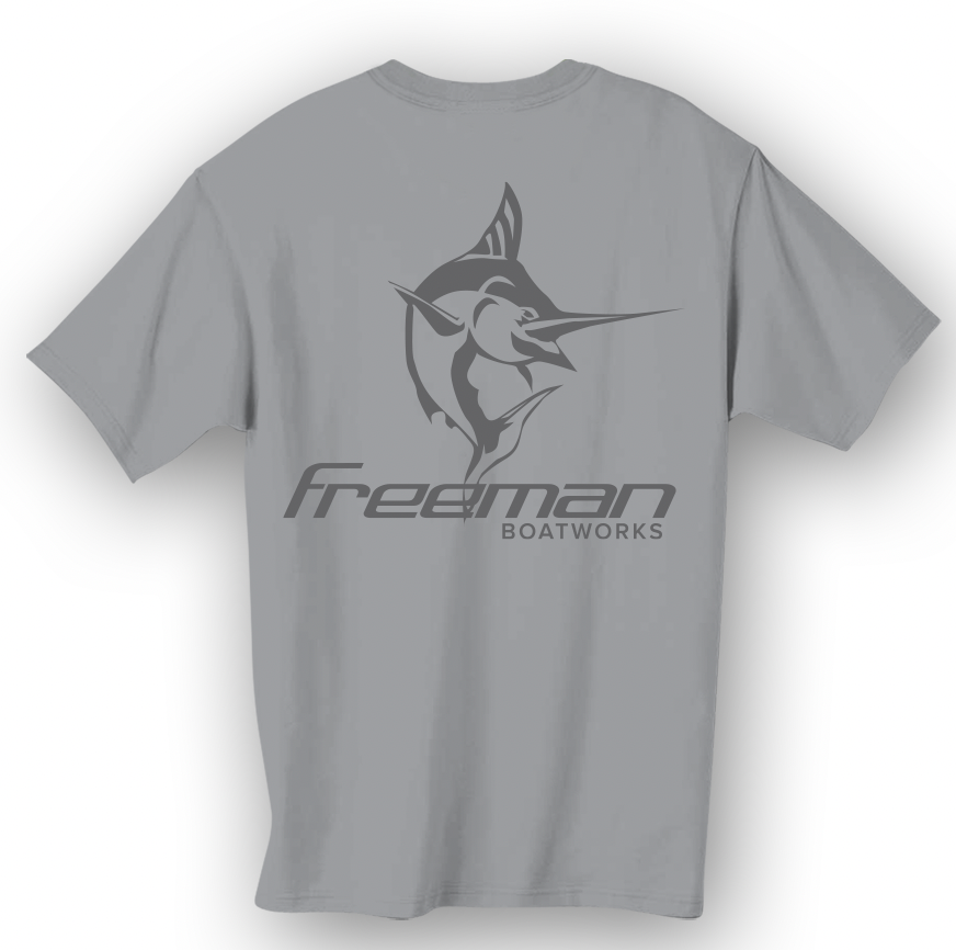 Freeman Boatworks Short Sleeve Hull Grey shirt with Charcoal logo