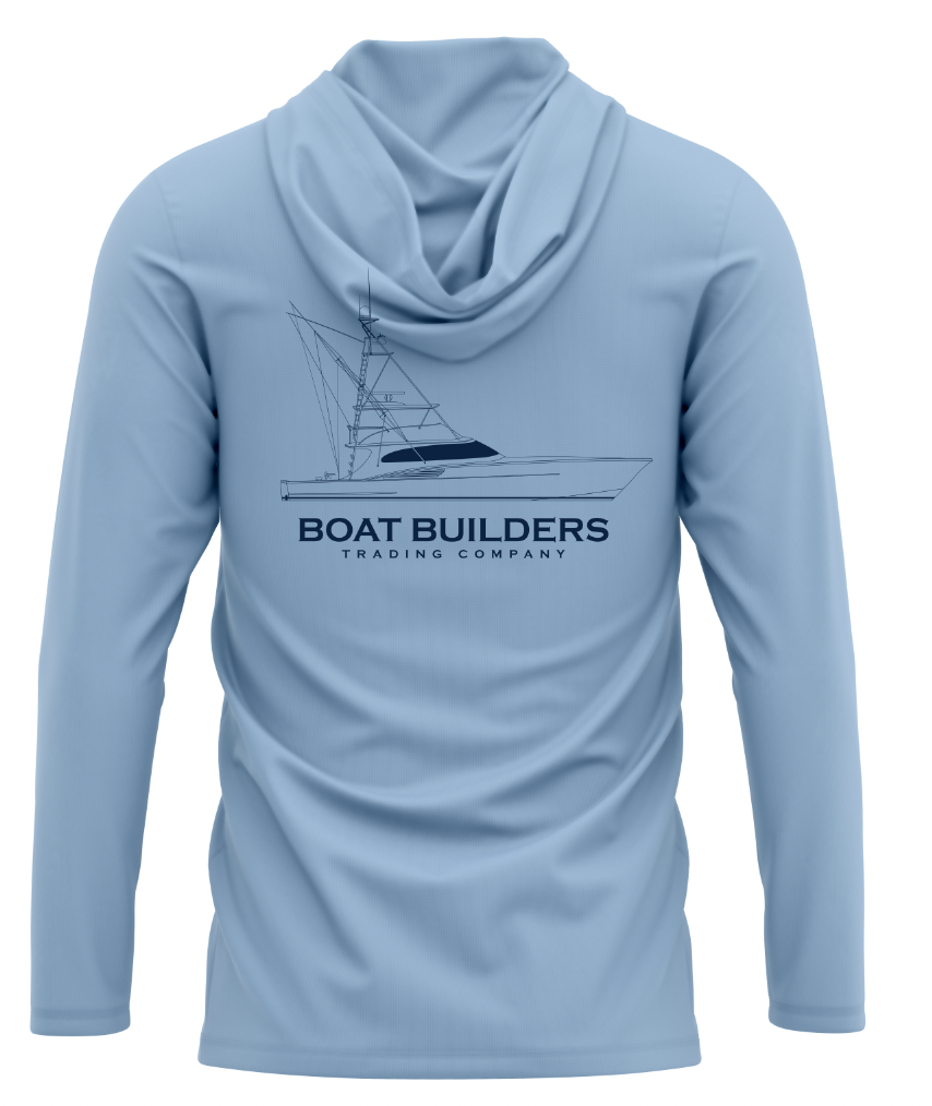 Boat Builders Trading Co. Sky Blue Hooded Performance - Sportfish Line Drawing