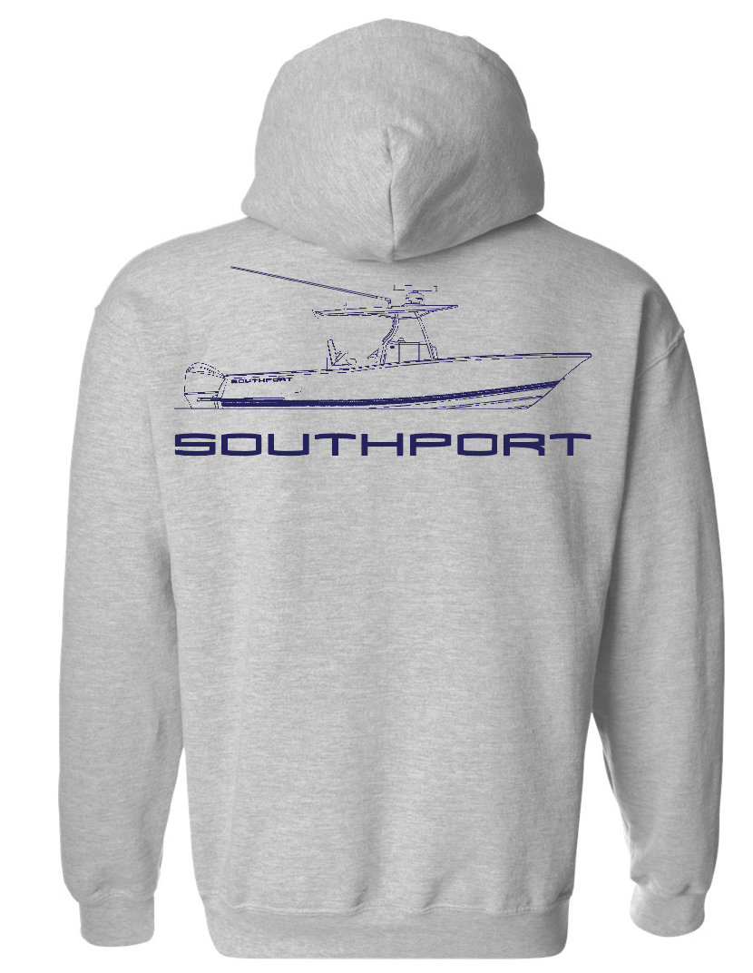 Southport Boats Custom Fleece Hooded Sweatshirt - Grey
